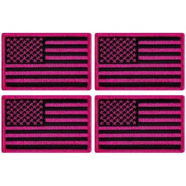 Quality Patch AMERICAN FLAG EMBROIDERED PATCH PINK/BLK  - 4PC iron on sew on  3"x2"