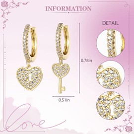 Schloss und Schlüssel Ohrringe baumeln Tropfen Ohrringe 925 Sterling Silber Ohrringe CZ Klein Hoop Ohrringe für Frauen Mädchen Geschenke