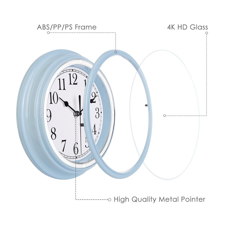Topkey Silent Wall Clock Kitchen 9 Inch Retro Non-ticking Decorative