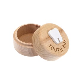 Samcos Baby Tooth Box, Wooden Baby Tooth Case, Compact, Storage Case, Cute, Birthday Gift, Children's Teeth, Storage, Keepsake