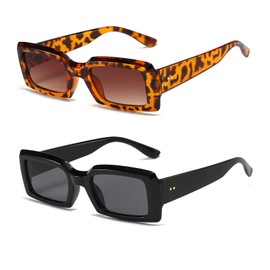 YUELUQU Women's Retro Rectangular Sunglasses 90s Square Nude Thick Frame Sunglasses Fashion Accessories (Leopard+black)