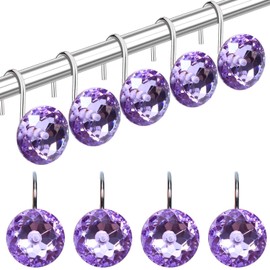 TOAOB Shower Curtain Hooks Rings Purple Acrylic Diamond Crystal Decorative Shower Curtain Hooks for Bathroom Rust Resistant Stainless Steel Shower Rings Set of 12 Decorative Curtains Rods and Liners