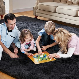 Large Shag Rugs 9X12, Plush Fuzzy Area Rugs for Living Room, Large Shag Fluffy Bedroom Carpet, Furry Rugs for Girls Boys Kids Room, Extra Large Fuzzy Rug, Shag Carpet, Black