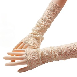 Tidyworm Lace Gloves, Fingerless, Women's Gloves, UV Protection, Summer, Stylish, Floral Pattern, Thin, Short, Gloves, Lace Sleeves, Sunscreen, UV Protection, Bicycle, Driving, Wedding, Bridal, Coming