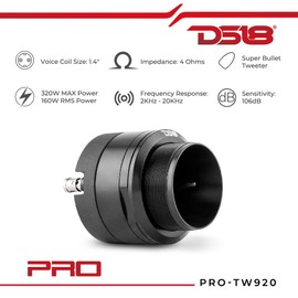 DS18 PRO-TW920 Super Tweeter – 1.4", Aluminum Frame and Diaphragm, 320W Max, 160W RMS, 4 Ohms, Built in Crossover - PRO Tweeters are The Best in The Pro Audio and Voceteo Market (1 Speaker)