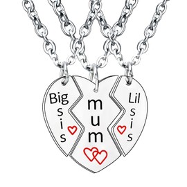 BESPMOSP 3PCS Mum Necklace Sister Necklace Mum Gifts From Daughter Big Sister Little Sister Necklace Mother's Day Gifts (3PC Mum Sis)