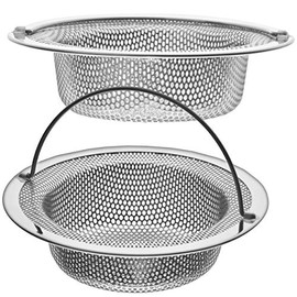 2 Pack - 4.5" Top / 3" Basket - Kitchen Sink Drain Strainer Stainless Steel Large Basket Food Catcher with Handle. Fast Flow and Effective 2/16" Holes