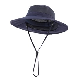 Home Prefer Sombrero de pesca para exteriores UPF50+ para niños, de ala ancha, con solapa para el cuello, Azul marino, 3-7 Años