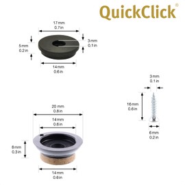 Wagner QuickClick® felt gliders, furniture gliders, chair gliders, set of 4 for screwing on, 4 x base silencer, screw and sliding attachment, interchangeable SYNO Slim, diameter 20 mm, made in