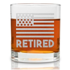 Retirement Gifts For Men and Women - Permanently Engraved 11 oz Glass - USA Flag Glass Military Retirement Gift Idea- Wish A Happy Retirement for Army/Navy/Airforce/Marines/Coast Guard - On The Rox