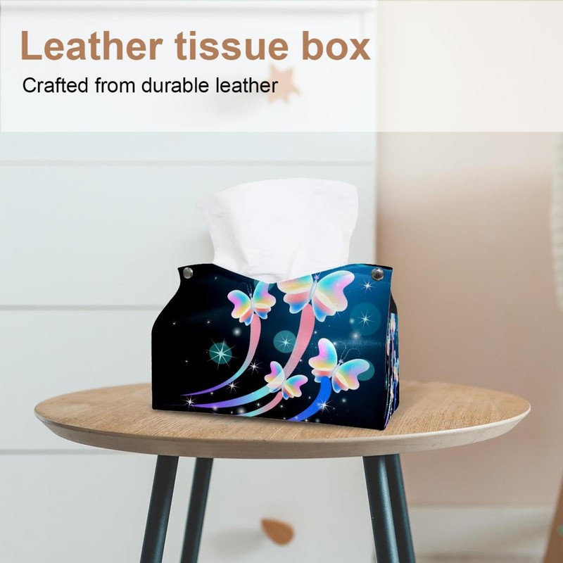 2 Pack Tissue Box Cover Holder, Graceful Peacock Rectangle Leather