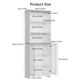 Smart FENDEE 66" Tall White Bookcase with Storage Cabinet, Wooden Bookshelf with Adjustable Shelves & Louvered Door, Freestanding File Storage Organizer for Home Office, Study