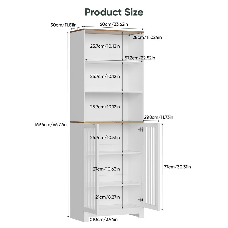 Smart FENDEE 66" Tall White Bookcase with Storage Cabinet, Wooden
