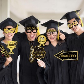 LMSHOWOWO Graduation Decoration 2024, Pack of 30 Graduation Photo Props, Graduation Photo Booth Props, Photo Box Accessories for Graduation, Graduation Photo Props, Black Gold Graduation Decoration