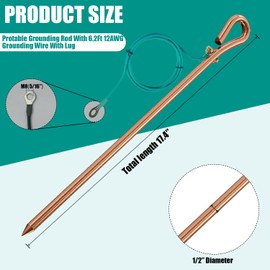 Generator grounding kit with 6ft Female Ground Cord,grounding rod for generator,Grounding Wire with Crocodile Clip for Electric Fences,Antennas (17.4 inch Ground Rod + 6.2ft Lugs Wire)