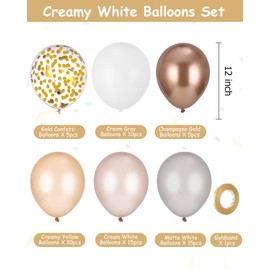 Pack of 60 Beige White Balloons Golden Confetti Apricot Cream White Nude Gold Balloons Wedding Set with 1 Roll Golden Ribbon for Wedding, Baby Shower, Graduation Party