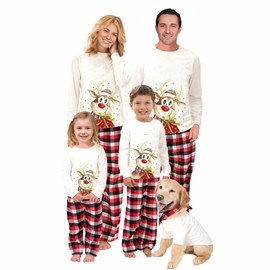 Awoscut Christmas Family Matching Pajamas Christmas Pjs Holiday Nightwear Sleepwear Sets Long Sleeve Pjs (Kids, 5-6 Years, Style-A)