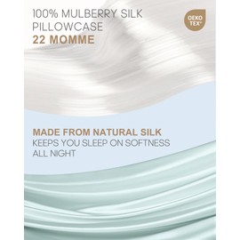 THXSILK 100% Mulberry Silk Pillowcase for Hair and Skin, 22 Momme Grade 6A+ Mulberry Silk Pillow Case, Natural Silk Pillow Case Cover with Zipper, 1pc(California King Size 20"x40", Light Blue)