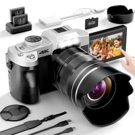 Yatao Cameras for Photography & Vlogging,75MP 4K Digital Camera with Flip Touchscreen, 10X Optical Zoom, WiFi, 64GB TF Card, Card Reader, Compact YouTube Camera for Travel, Beginners, Creators