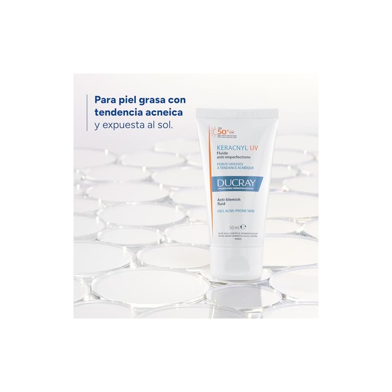 DUCRAY, Keracnyl UV Protector Solar Fluido, FPS 50+, Anti-imperfecciones, Control
