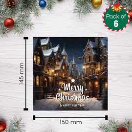 Papa Prints® 6 Multi Pack Christmas Cards Seasonal Greeting Cards (145 x 150 mm) Snow Scene Christmas Cards Xmas Cards with Envelopes Winter Village Christmas Cards