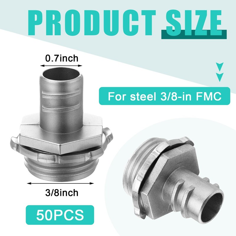 Relaxweex 50 Pack 3/8" Flex Screw-in Connector Metal-clad Cable Connectors