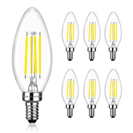 Brtstiun C35 Dimmable LED Candle Light Bulbs 40 Watt Equivalent, 5000K Daylight White, 470 Lumens, E12 4W B11 Ceiling Fan and Chandelier Light Bulbs, 6 Pack