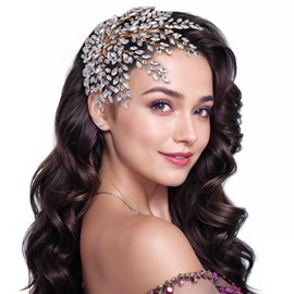 AMORARSI Wedding Hair Piece Bridal Rhinestone Headpiece Shiny Leaf-Shaped Hair Accessories for Women and Girls（Gold）