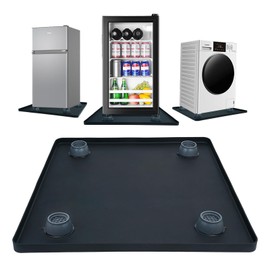 Mini Fridge Silicone Mat with 4 Base Raisers, 23.6"x23.6" Under Refrigerator Drip Pan Floor Protector - 0.8" Raised Edge Prevents Water Leaks & Floor Damage for Fridge, Washer, Dryer, Wine Cooler