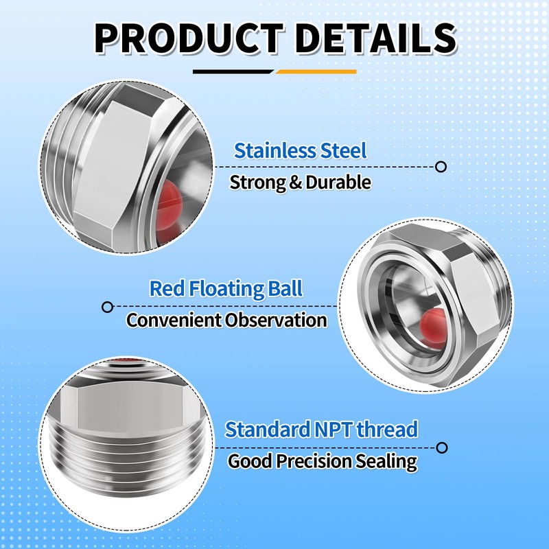 1.5" NPT Sight Glass for Air Compressor with Red Monitor