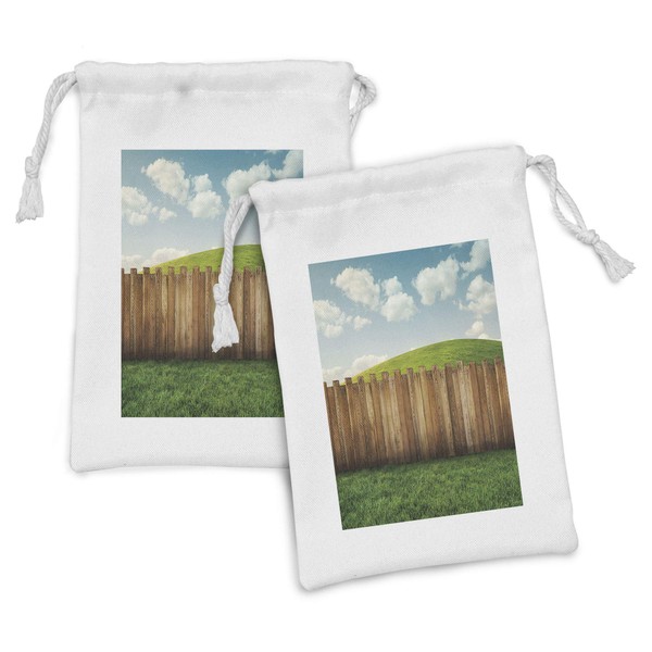 Ambesonne Farmland Fabric Pouch Set of 2, Wooden Garden Fence