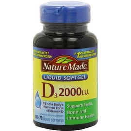 Nature Made, Vitamin D3 2,000 I.U. Liquid Softgels, 250-Count, Pack of 4