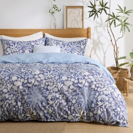 Bedsure Duvet Cover Queen Size - 100% Cotton Reversible Floral Duvet Cover Set with Zipper Closure, 3 Pieces Soft & Breathable PureWoven Vintage Indigo Blue Bedding Set with 2 Pillow Shams 20"x26"