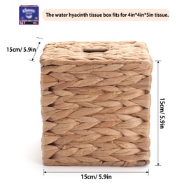 Tissue Box Cover Square, Rattan Tissue Box Holder -Boho Decorative Woven Facial Tissue Holder on Table and Bathroom by YANGQIHOME, 5.9" L x 5.9" W x 5.9" H