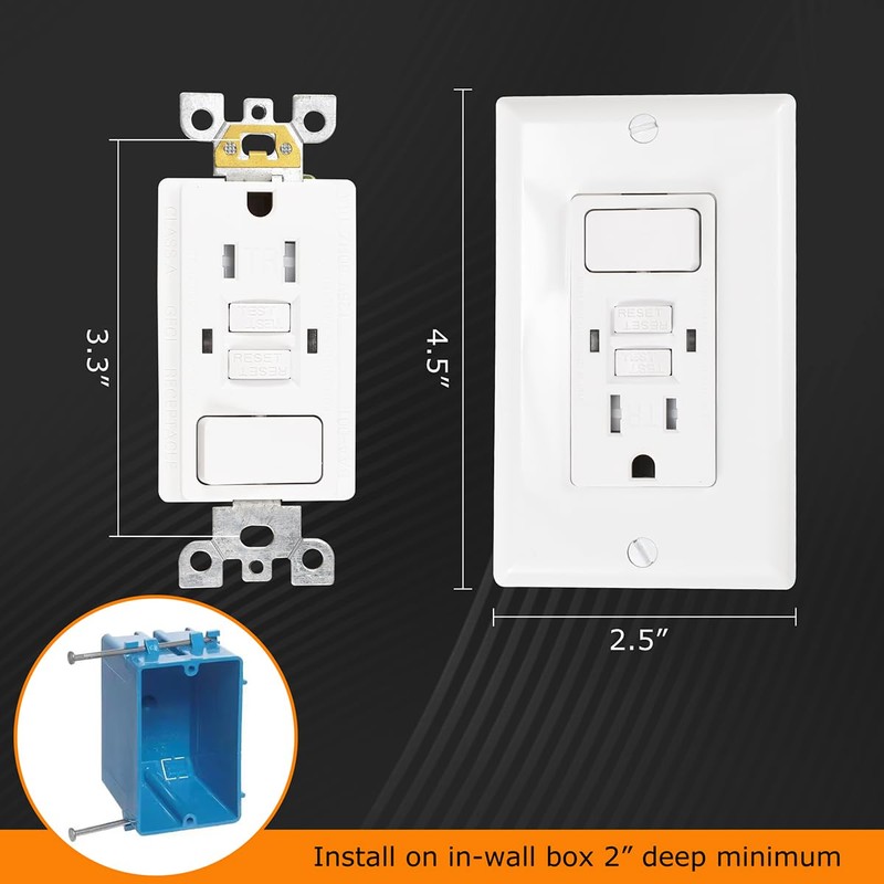 J.LUMI GFC2201 Self-Test Tamper Resistant GFCI Outlet and Switch, 15
