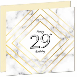 29th Birthday Card for Men Women - White Marble Gold - Birthday Cards for 29 year old Man twenty nine, twenty ninth Son Friend Nephew Cousin Brother Dad Uncle Sister Niece Grandson