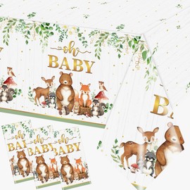 Woodland Baby Shower Decorations,3pcs Plastic Woodland Birthday Decorations Tablecloth Waterproof Rectangle Forest Table Cloth for Jungle Baby Shower Decorations,51 * 87inch