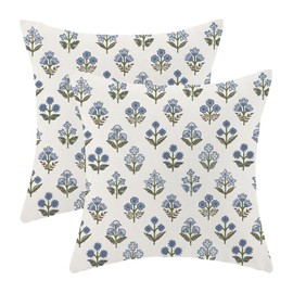 Navy Blue Pillow Covers 20 x 20 Inch Set of 2 Boho Sage Green Floral Spring Summer Outdoor Decor Throw Pillows Vintage Flowers Seasonal Linen Farmhouse Decorative Pillowcases for Couch Bed Sofa
