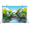 CORFOTO Cartoon Mountain River Backdrop 7x5ft Fabric Nature Scene Green