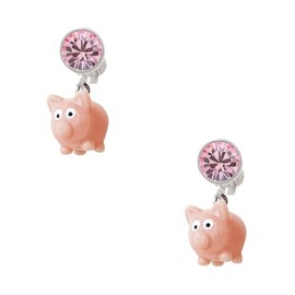 Resin Pink Pig - Pink Crystal Clip on Earrings
