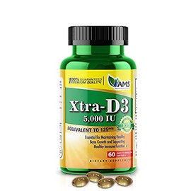 America Medic & Science Xtra D3 Vitamin D 5,000 IU (125 mcg) Cholecalciferol Supplement for Men & Women (60 Easy to Swallow Softgels) Best for Bone, Heart Health, Immune System Support, Lung Function