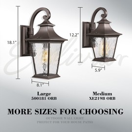 Emliviar 12.2 Inch Wall Light with Water Ripple Glass, 1-Light Outdoor Patio Light for House, Die-cast Aluminum in Oil Rubbed Bronze Finish, XE219B ORB