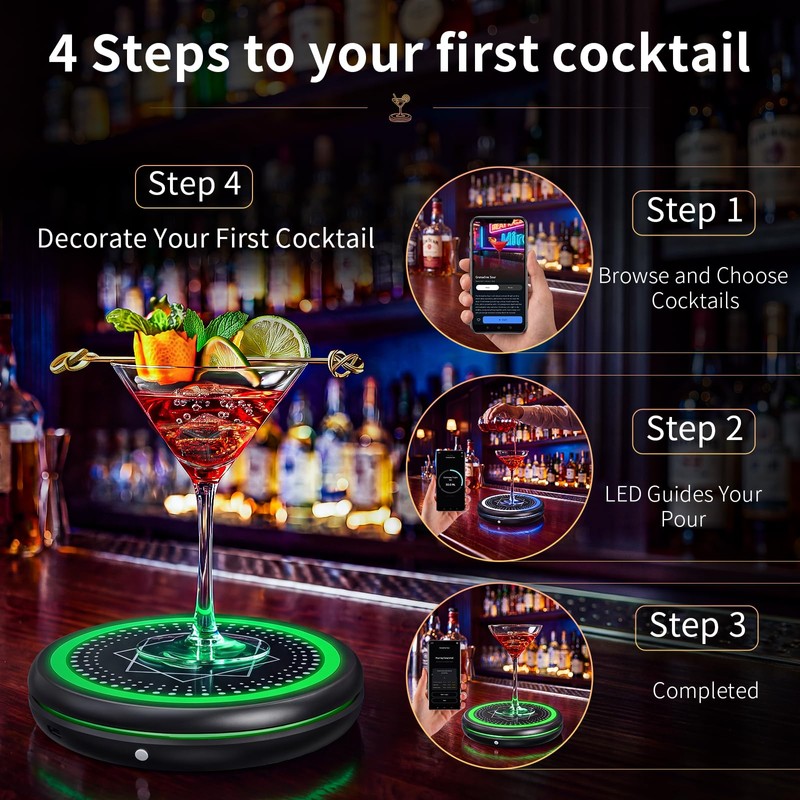 Smart Cocktail Coaster Maker, LED Pour Guidance APP Wireless Bartender