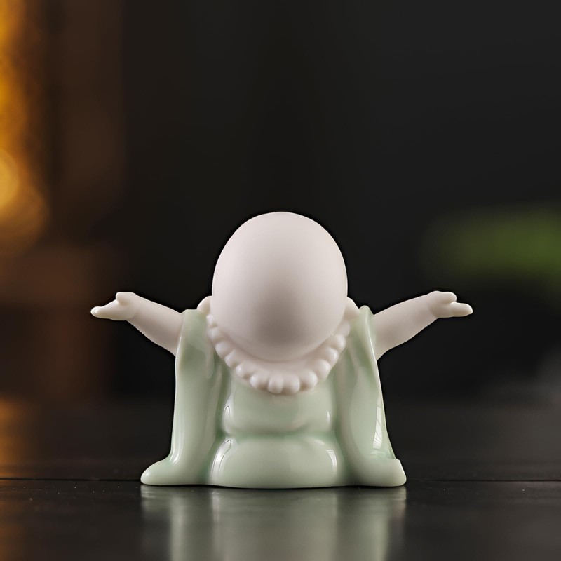 Houlu 3.15 Inch Small Green Laughing Buddha Statue for Home