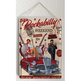 Tin Sign Retro Vintage Metal Poster for Music Fans Car Rockabilly Motif 20 x 30 cm
