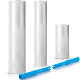 Maitys 3 Pack Industrial Mini Clear Plastic Stretch Wrap Film Different Size 80 Gauge Stretch Film Roll Moving Shipping Wrapping Plastic Roll Film up to 500% Stretch with 2 Handles for Pallet Packing