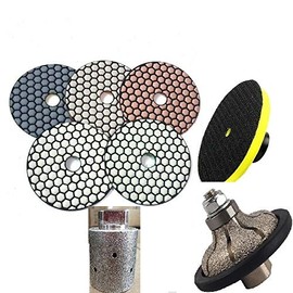 3/4" Diamond Ogee Bullnose Router Bit shaping wheel 2" Diamond Zero Tolerance Grinding Drum 5" Diamond Dry Polishing Pad stone concrete granite marble counter top sink table top repair