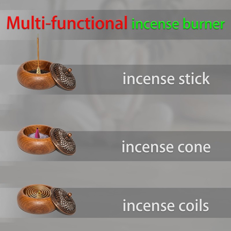 Acacia Wood Incense Burner for Cones & Coils, with Sticks