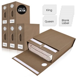 TOSORO 6 Pack Bed Sheet Organizer and Storage, Foldable Storage Bed Sheet Organizer for Linen Closet with Viewing Window & Label for Bedding Sheets & Blankets (Queen & King Size) Taupe