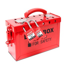 WISAMIC Group Lockout Tagout Lock Box: with 13 Slots Portable Safety Lockout Box Steel Red